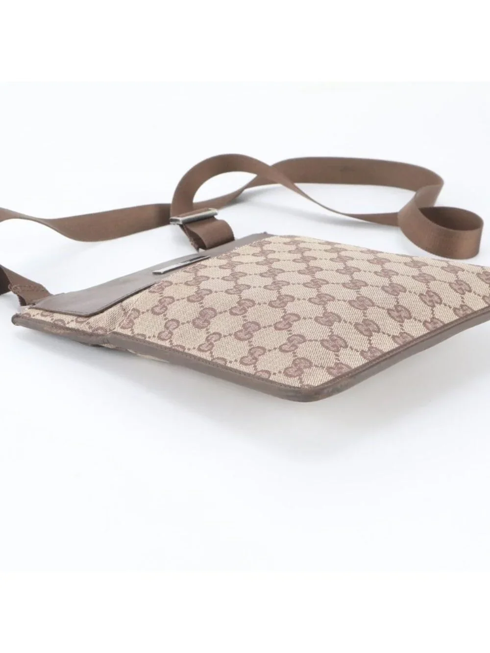 Gucci GG Canvas 019 Leather Shoulder Bag Crossbody Messenger Brown